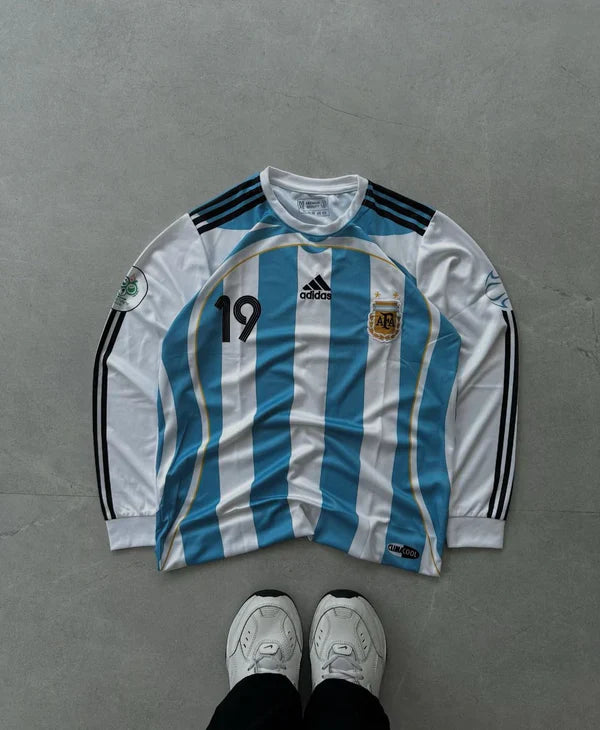Messi Argentina 2006-07 Home Full Sleeve Jersey-White Blue