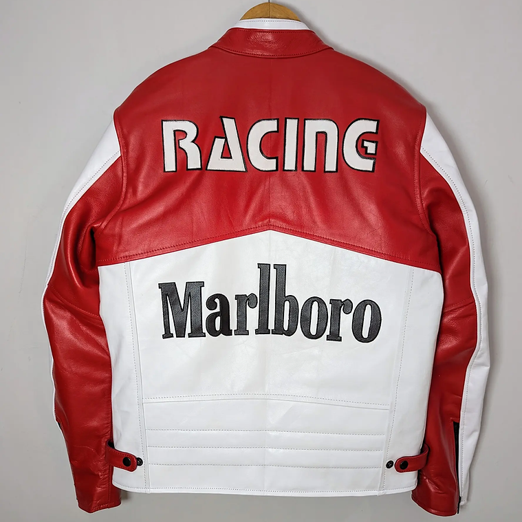 Marlboro Vintage White Racing Leather Effect Racing Jacket | F1 Edition