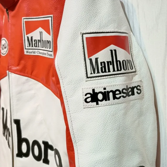 Marlboro Vintage White Racing Leather Effect Racing Jacket | F1 Edition
