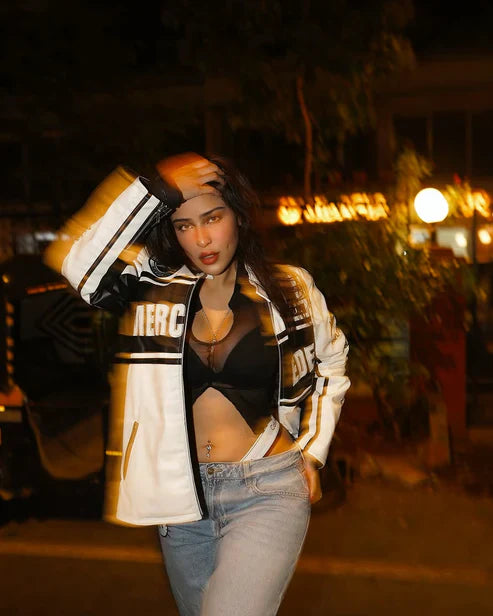 White Mercedes Leather Jacket | F1 Edition