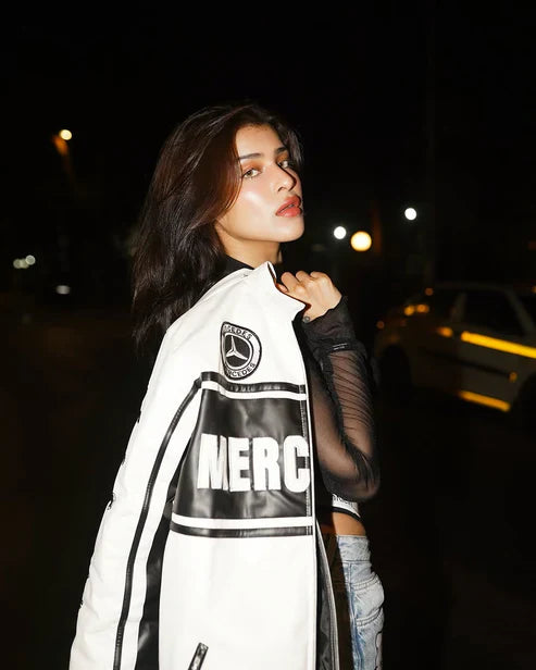 White Mercedes Leather Jacket | F1 Edition