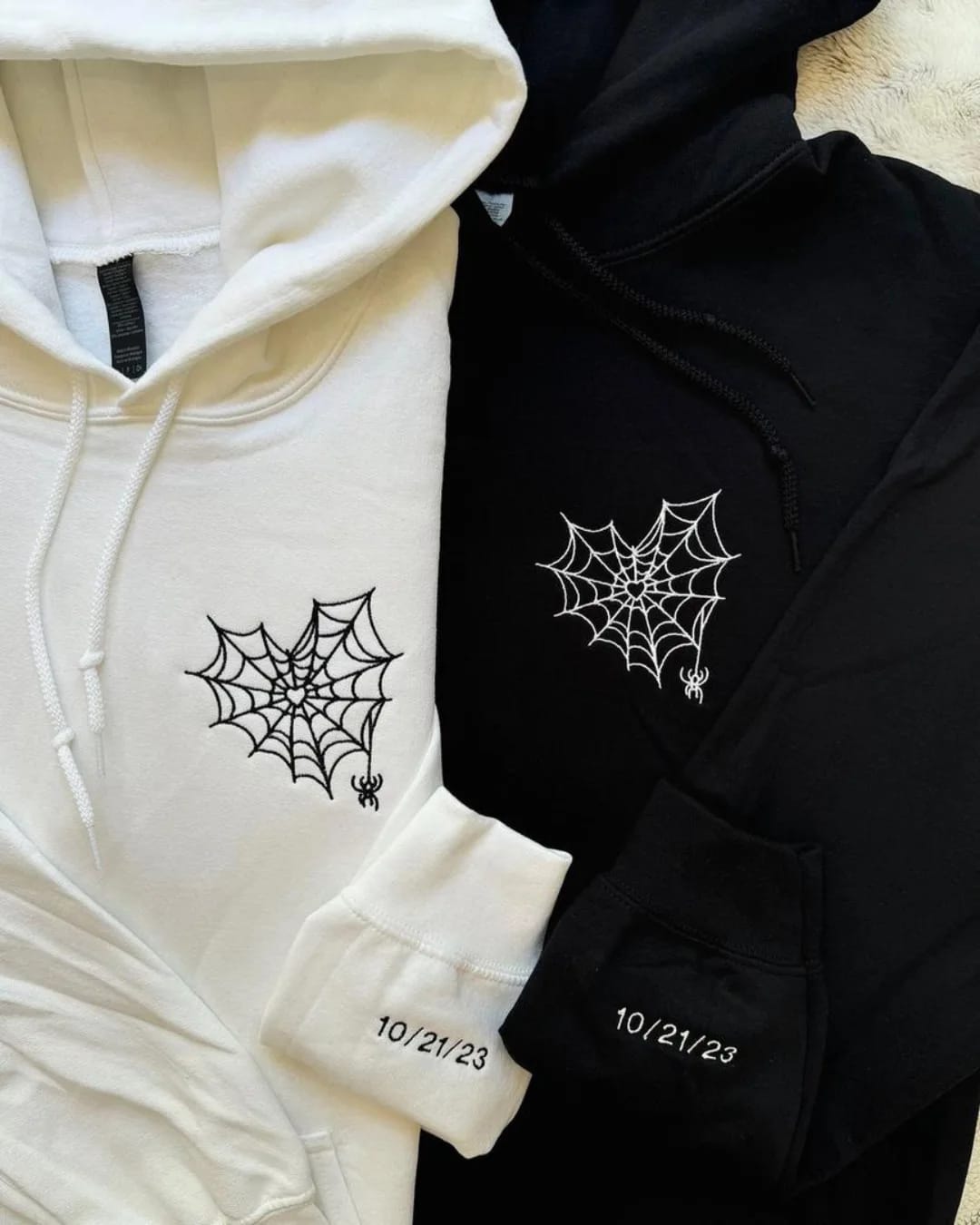 Custom Spider Web Couple Hoodies – Embroidered Unisex Halloween Sweatshirts