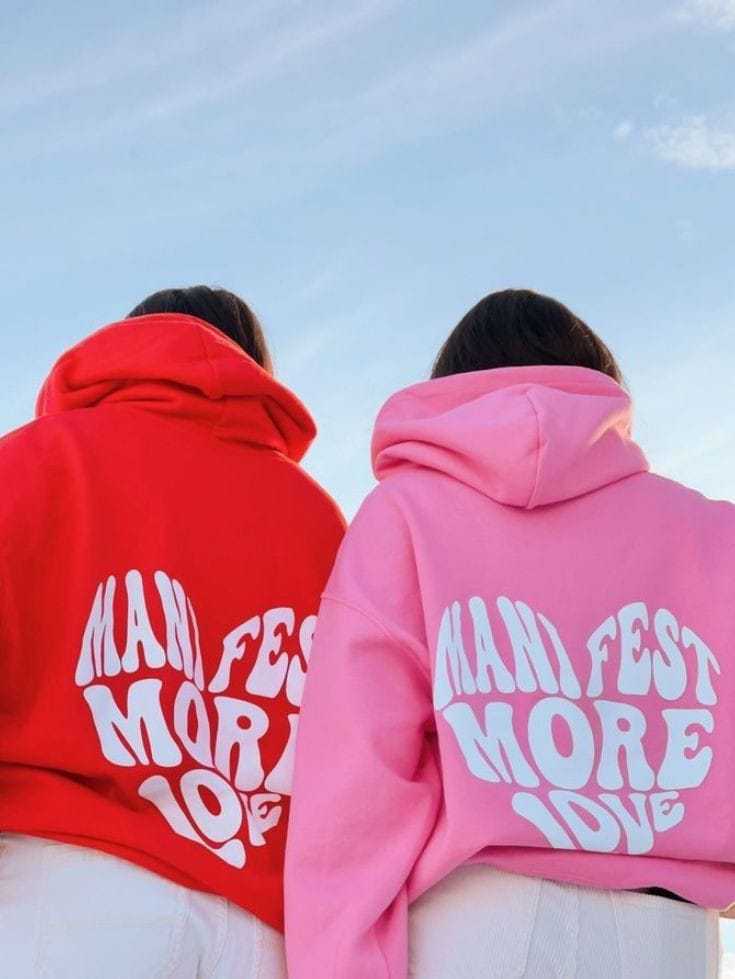 Manifest More Love - Red & White Cotton Couple Hoodies