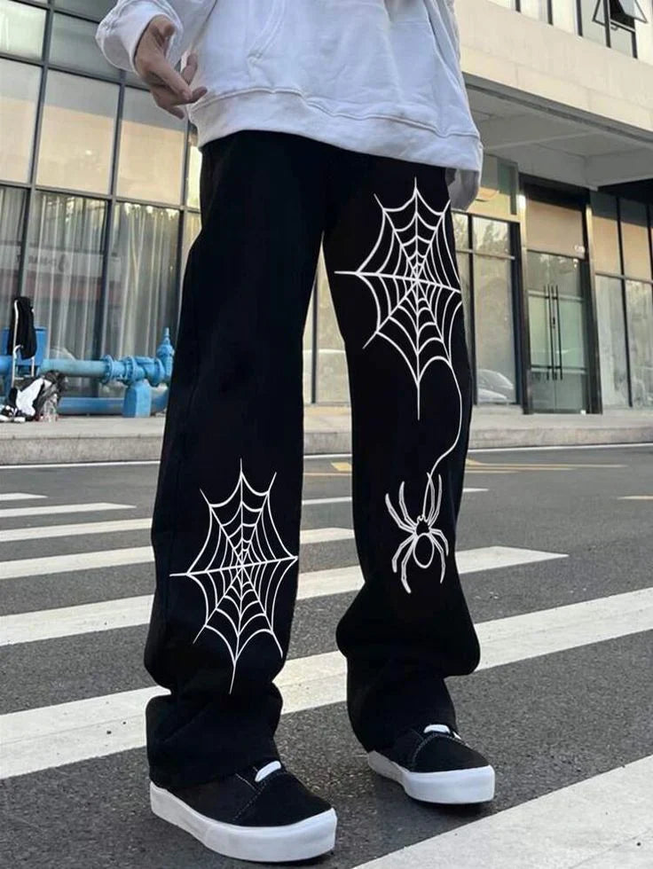 Spider Web Straight Fit Baggy Track Pants – Urban Streetwear Essential