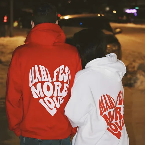 Manifest More Love - Red & White Cotton Couple Hoodies