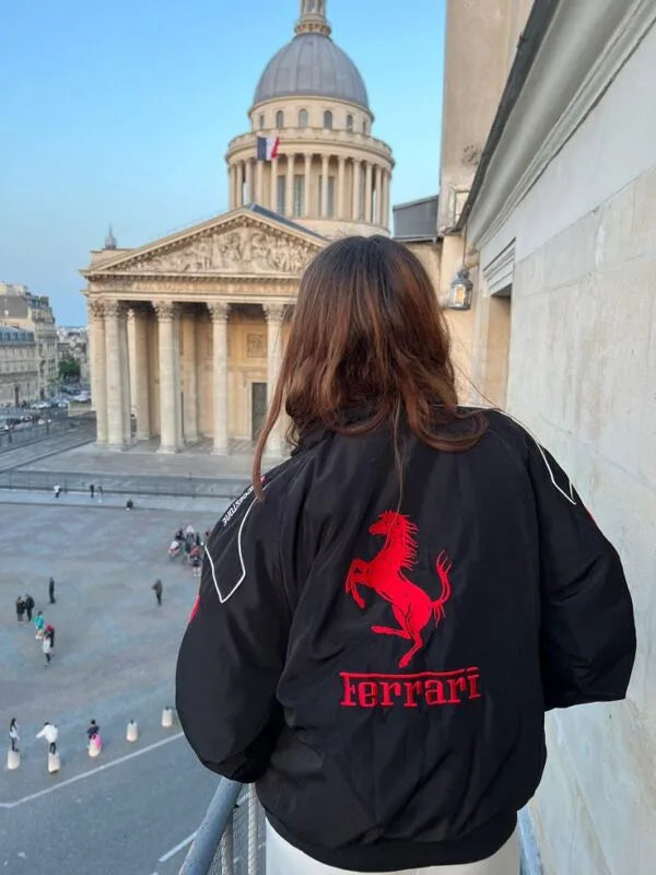 Embroidered Black Ferrari F1 Jacket — Motorsport Luxe