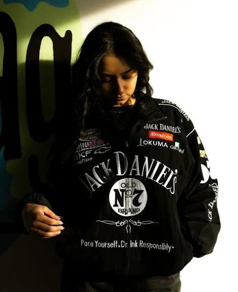 F1 Jack Daniel Puffer Jacket – Unisex Motorsport Style with Embroidery Flair