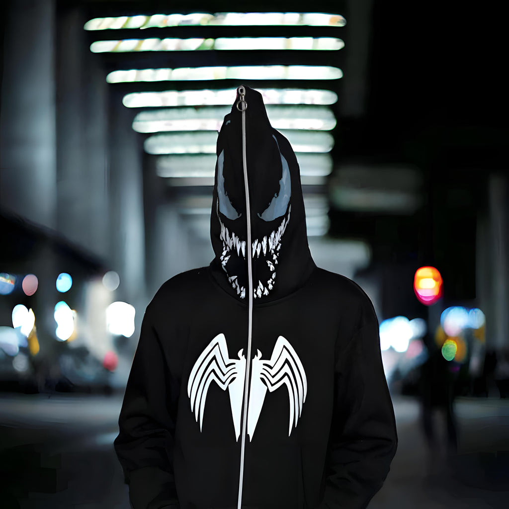 Marvel Venom Hoodie | Black Zip-Up Sweatshirt for Superhero Fans