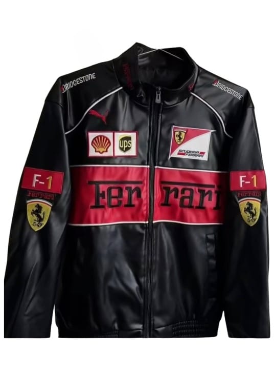 Black & Red Ferrari F1 Leather unisex jacket