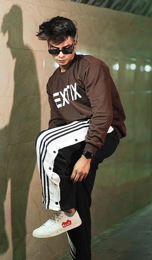 Black Snap Button Straight Fit Pant for Men