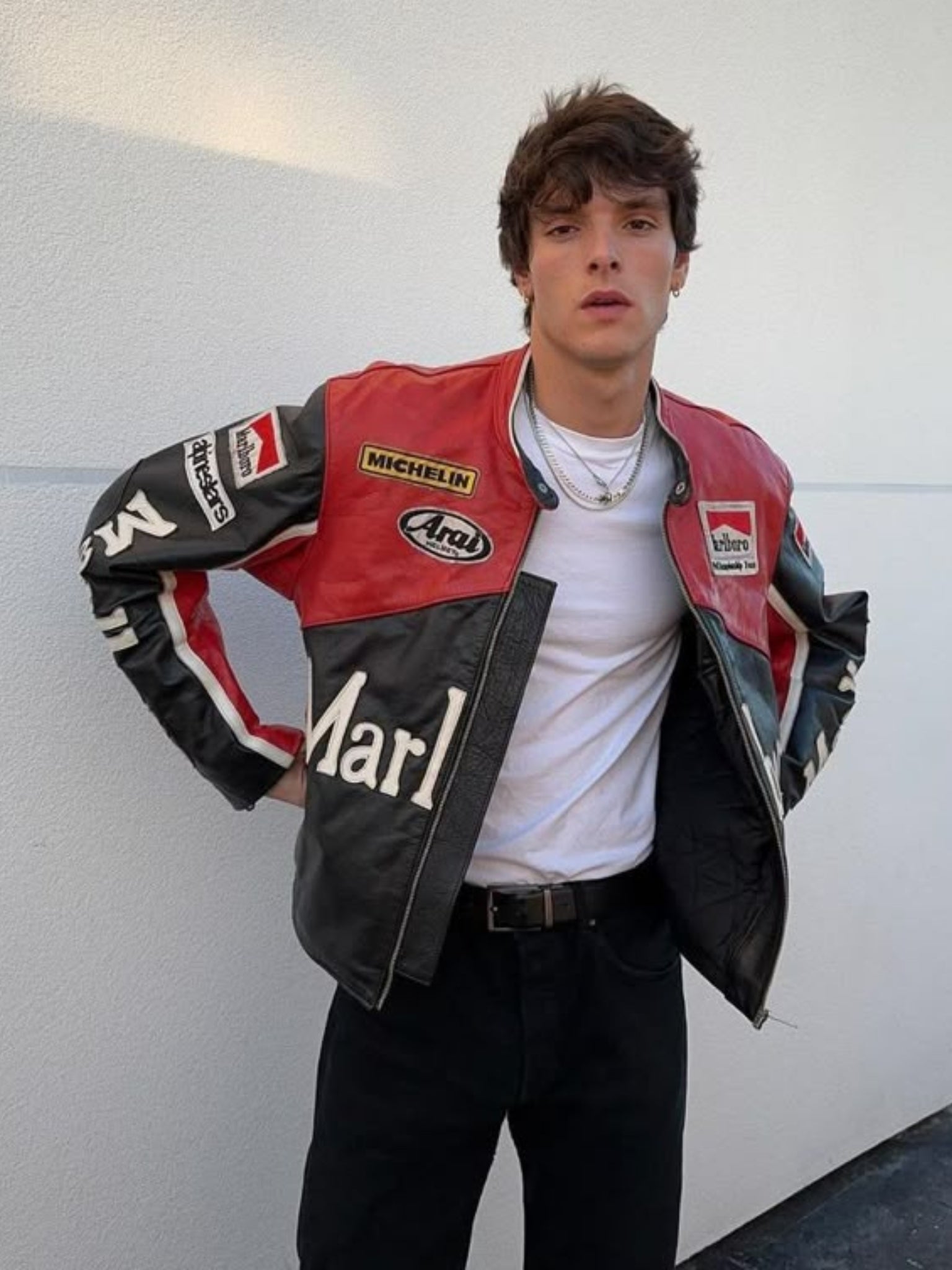 Marbolo Black Red Leather Racing Jacket |  F1 Edition