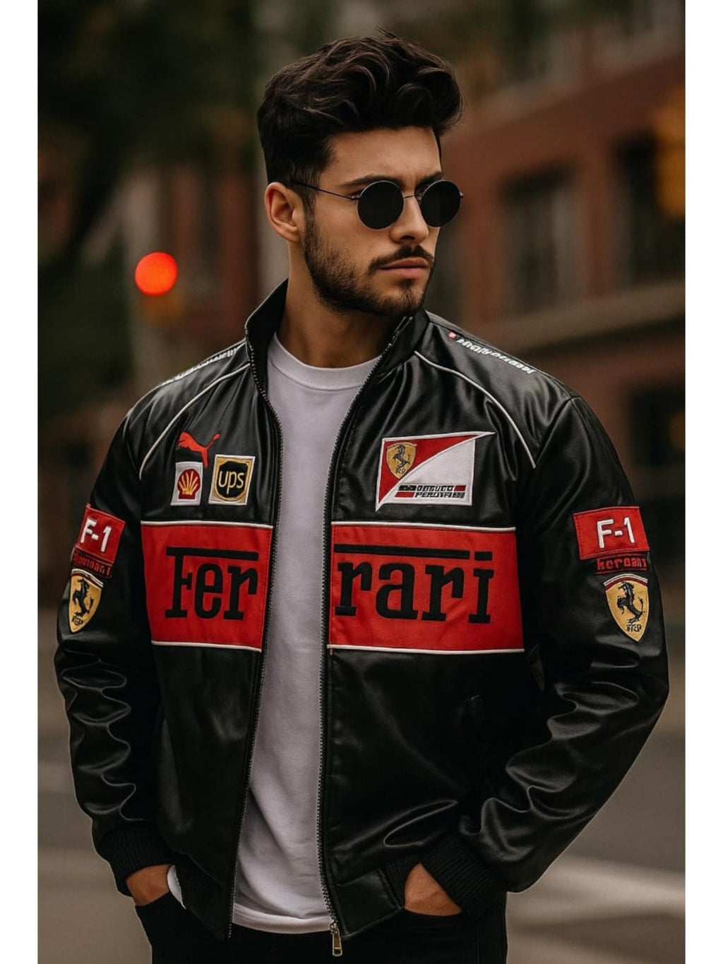 Black & Red Ferrari F1 Leather unisex jacket