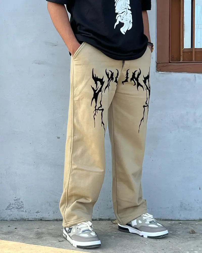 Y2K Khaki Low Rise Baggy Pants Vintage Grunge For Men