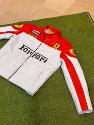 White & Red Ferrari® Racing  Leather Jacket | F1 Edition