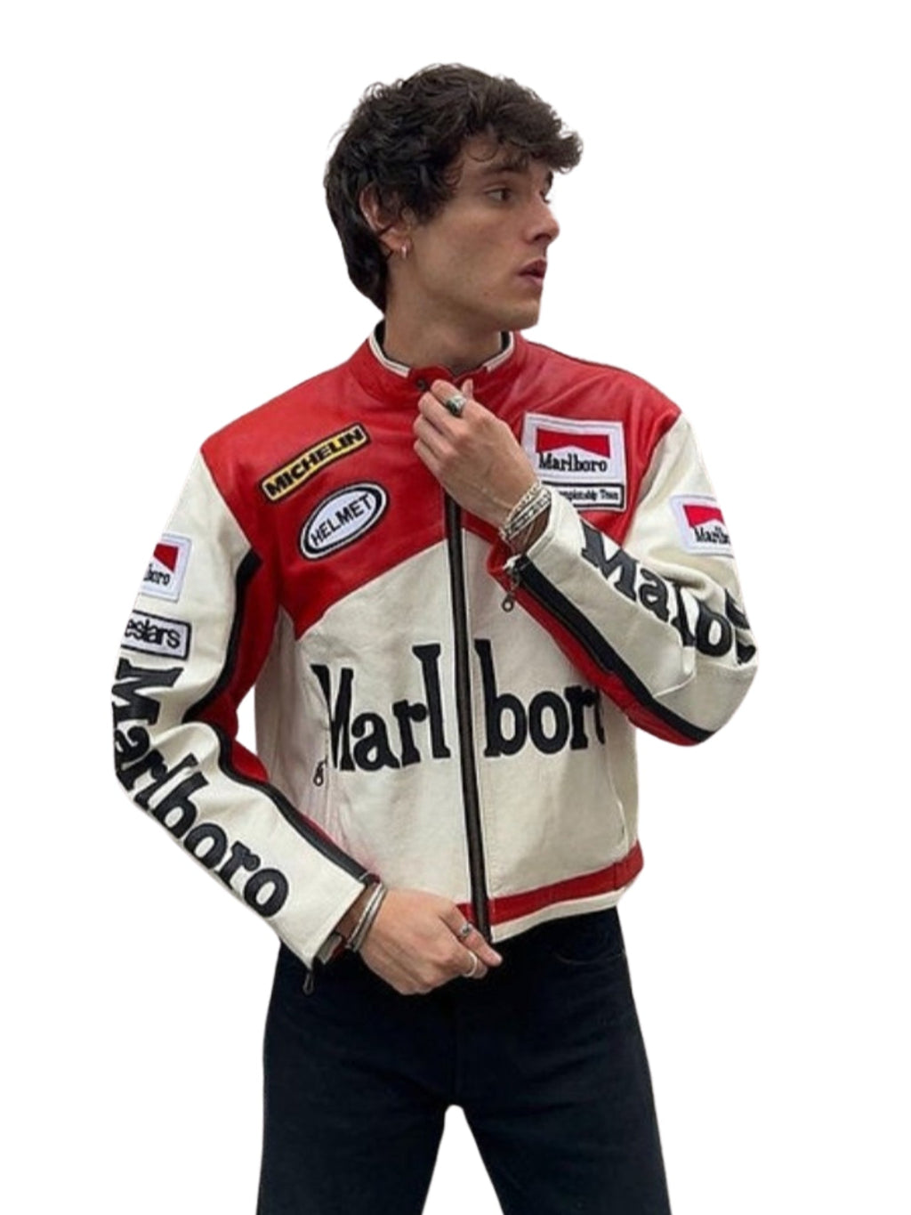 Marlboro Vintage White Racing Leather Effect Racing Jacket | F1 Edition