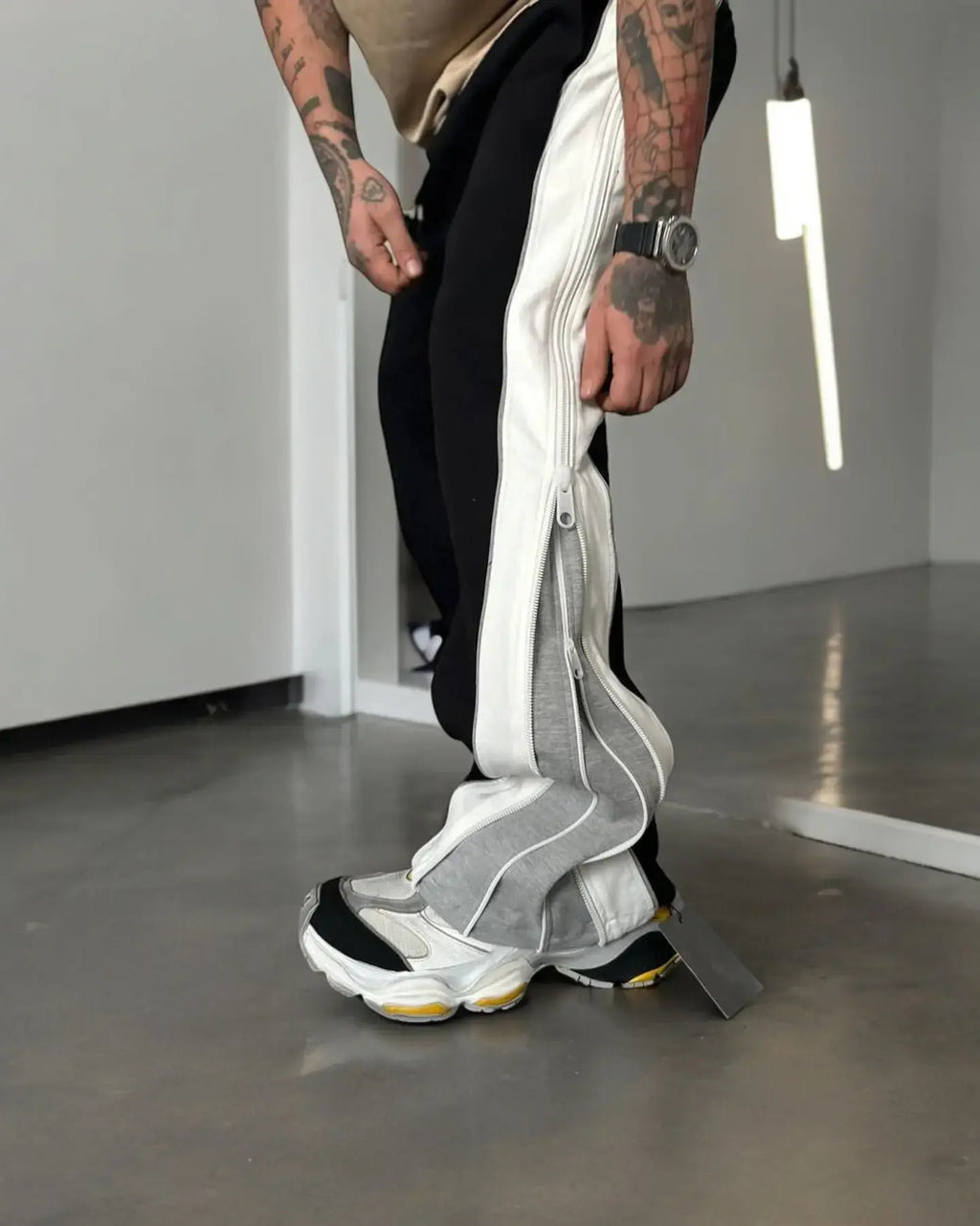 Grey Straight Fit Baggy Pants 3 Way Zip Up