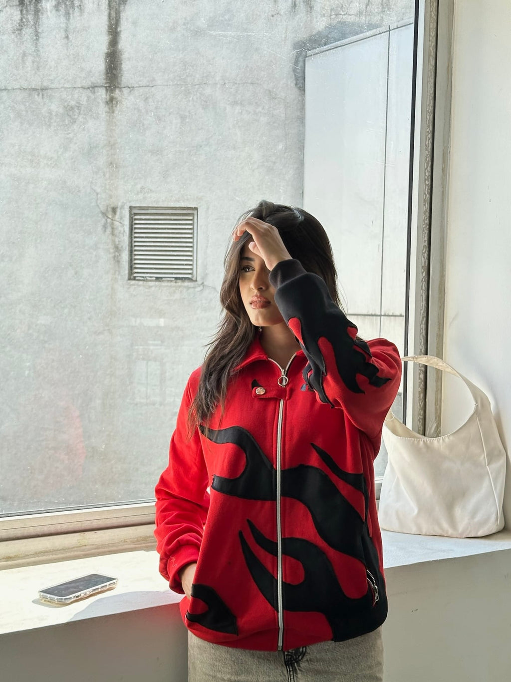 Red Flame Patch Jacket | Bold Motorsport-Inspired Streetwear