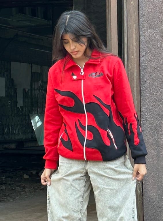 Red Flame Patch Jacket | Bold Motorsport-Inspired Streetwear
