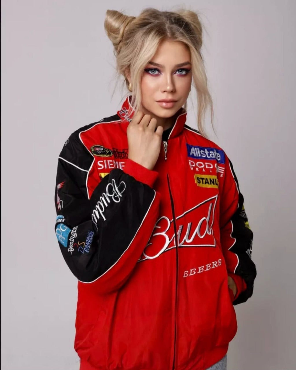 Red Budweiser Jacket – Vintage Racing & Bomber Style